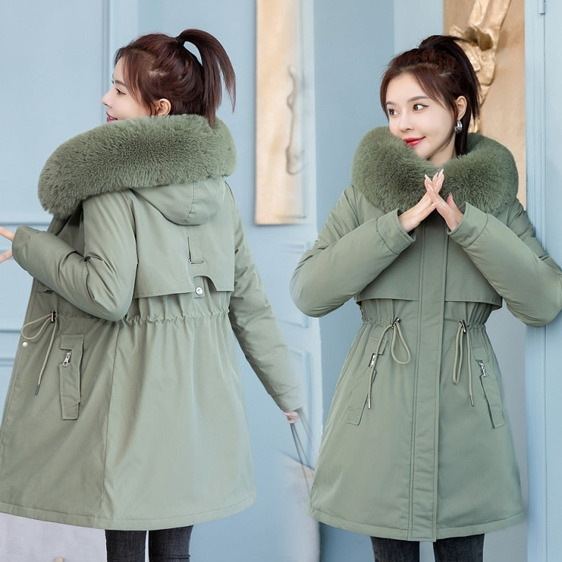 Mittellange, schlanke, modische, baumwollgefütterte Jacke für Damen