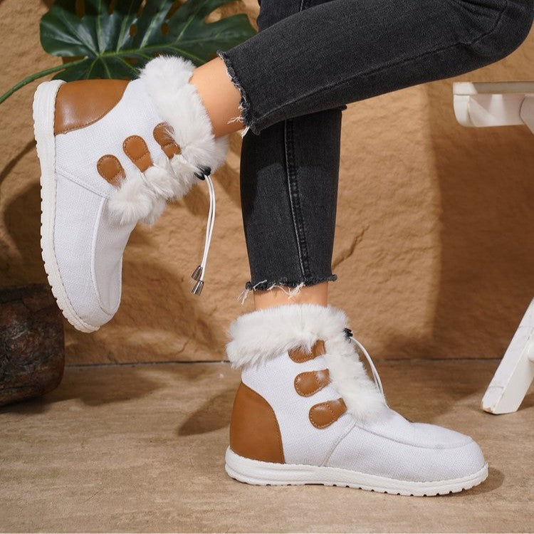 Modische Schneestiefel mit runder Spitze, warmer Winter, flache Baumwollschuhe aus Plüsch, vielseitig einsetzbar, einfacher kurzer Stiefel für Damen