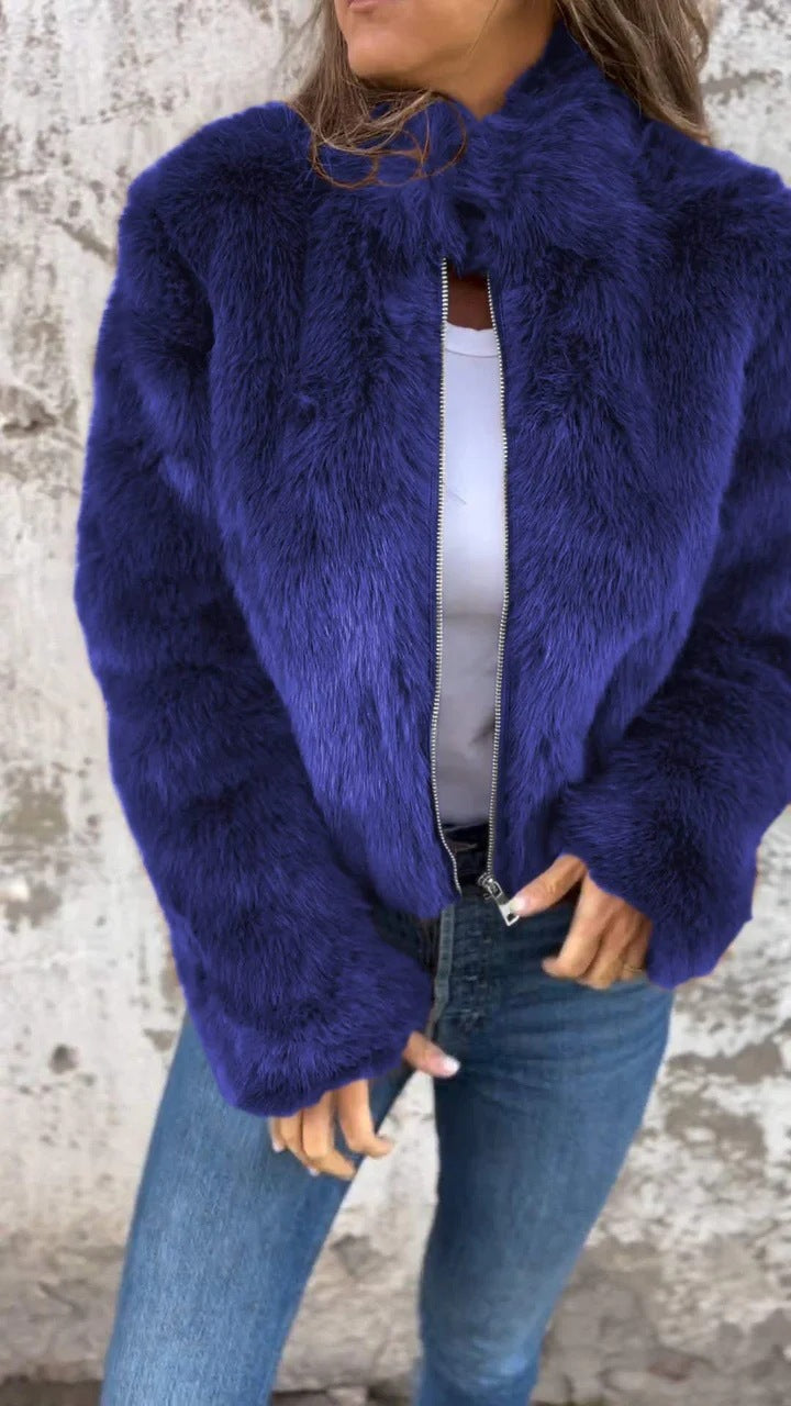 Fashion Stand Collar Plush Jacket Winter Casual