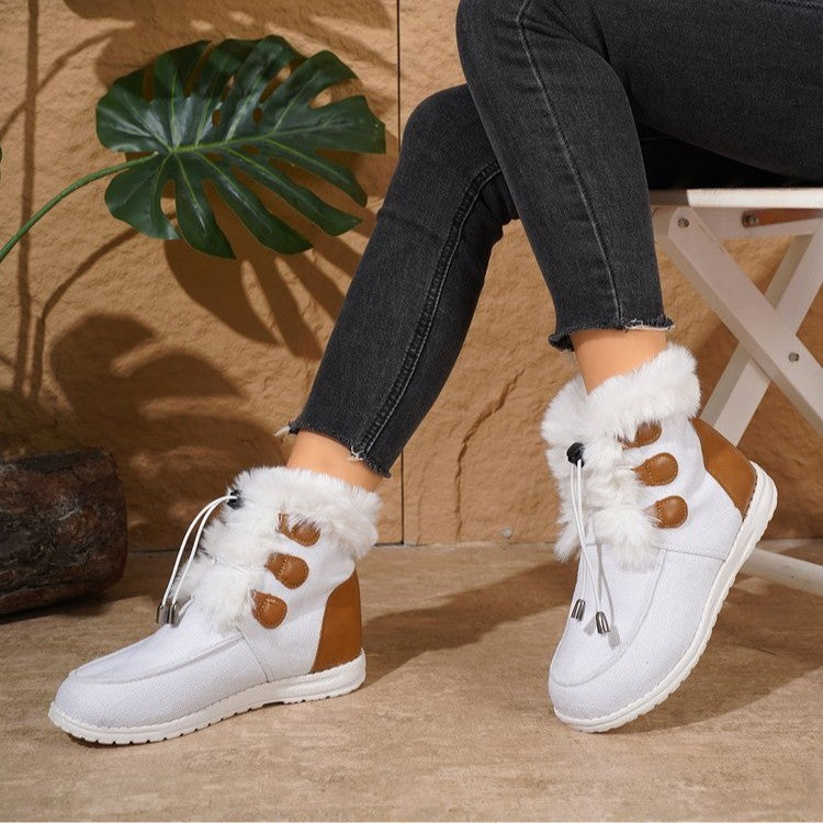 Modische Schneestiefel mit runder Spitze, warmer Winter, flache Baumwollschuhe aus Plüsch, vielseitig einsetzbar, einfacher kurzer Stiefel für Damen