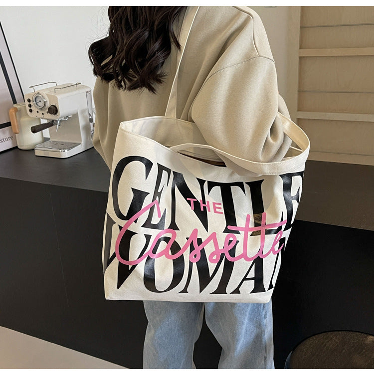 Damenhandtasche aus Canvas mit Buchstabendruck, modisch, große Kapazität, süße Umhängetasche