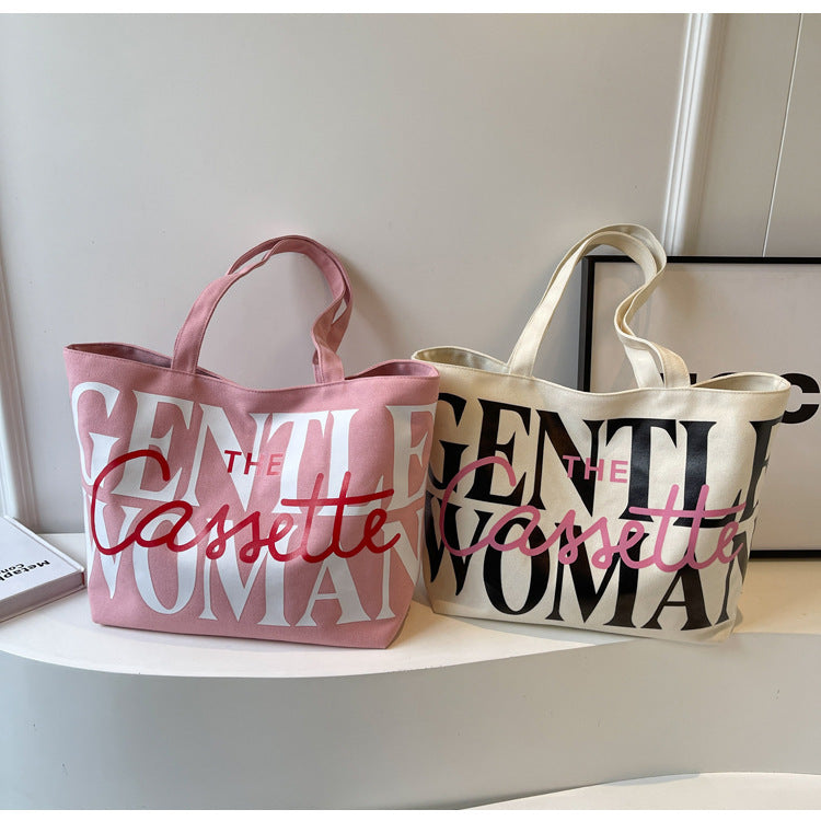 Damenhandtasche aus Canvas mit Buchstabendruck, modisch, große Kapazität, süße Umhängetasche
