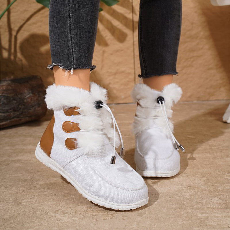 Modische Schneestiefel mit runder Spitze, warmer Winter, flache Baumwollschuhe aus Plüsch, vielseitig einsetzbar, einfacher kurzer Stiefel für Damen
