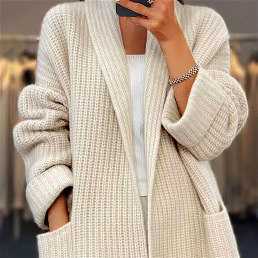 Lapel Knitted Cardigan With Pockets Fashion Casual