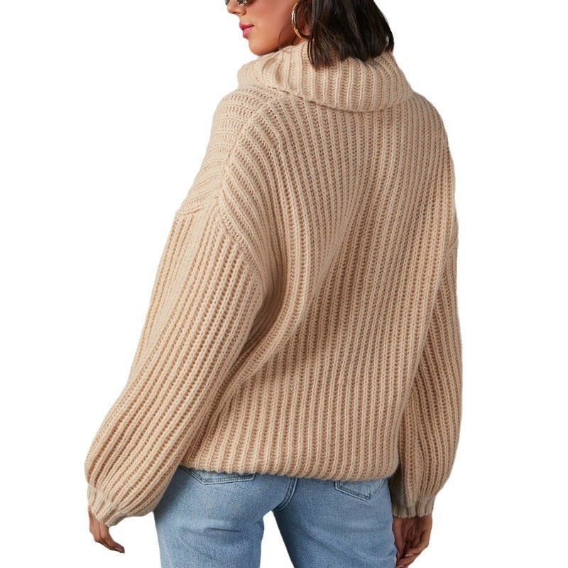 Einfarbiger Rollkragenpullover mit langen Ärmeln und lockerem Kleid