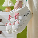 Botas de nieve de felpa gruesas e impermeables para mujer, zapatos de algodón con cordón de invierno para interior y exterior, cómodas y cálidas con suela suave