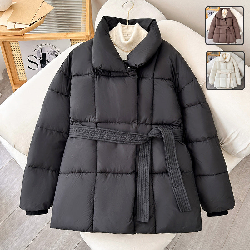 Winter Plaid Nähen Revers Mantel Mit Lace-up Design Mode Lose Solide