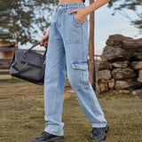 Retro Washed Half Elastic Design Jeans For Women