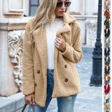 Chaqueta de invierno con botones y solapa suelta y esponjosa, tipo cárdigan, para mujer