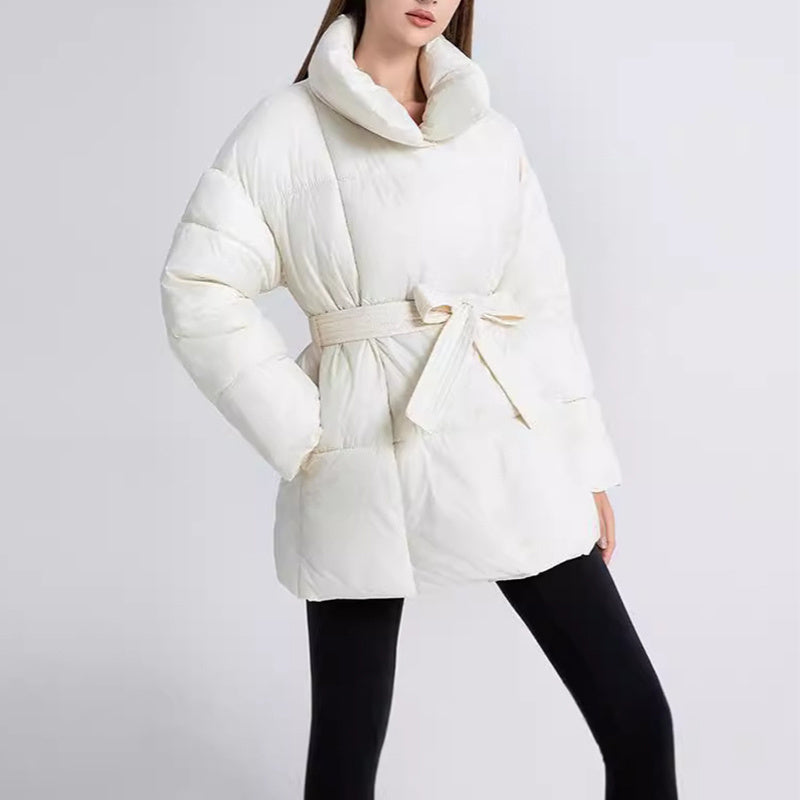 Winter Plaid Nähen Revers Mantel Mit Lace-up Design Mode Lose Solide