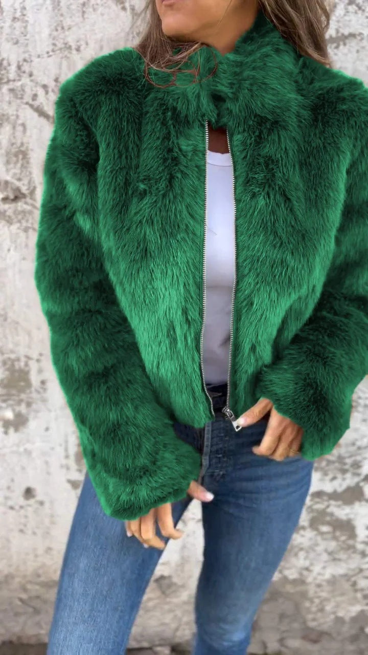 Fashion Stand Collar Plush Jacket Winter Casual