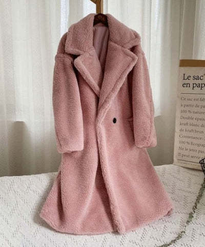 Lapel Lamb Fleece Coat With Pockets Faux Fur Coat Winter