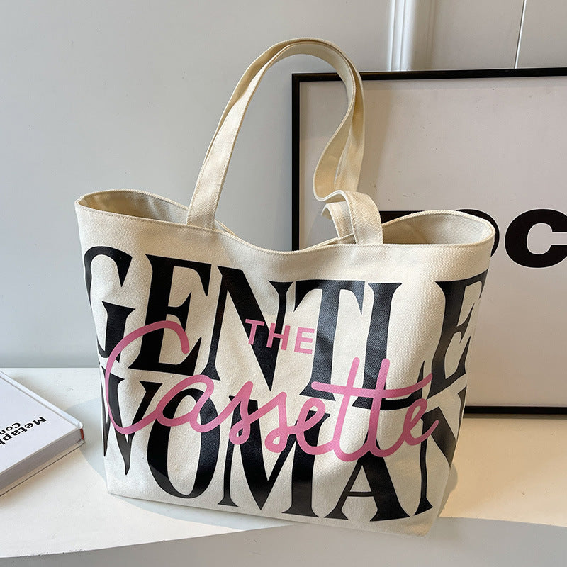 Damenhandtasche aus Canvas mit Buchstabendruck, modisch, große Kapazität, süße Umhängetasche
