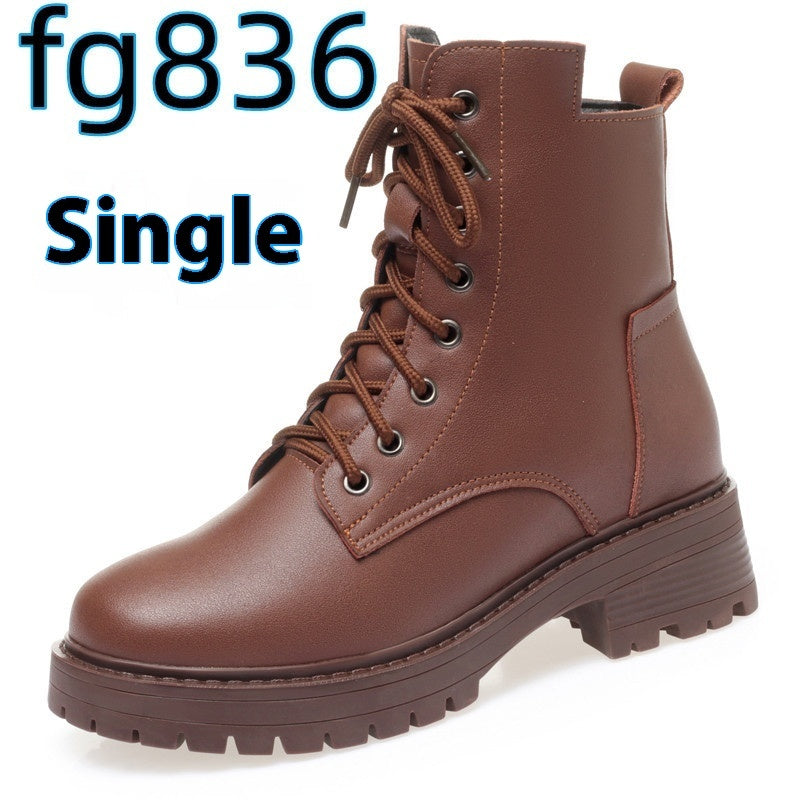 Zapatos casuales de piel de vaca con punta redonda, acolchados de algodón y cremallera lateral y tacón bajo para mujer