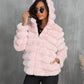 Women's Striped Hooded Imitation Fur Short Jacket