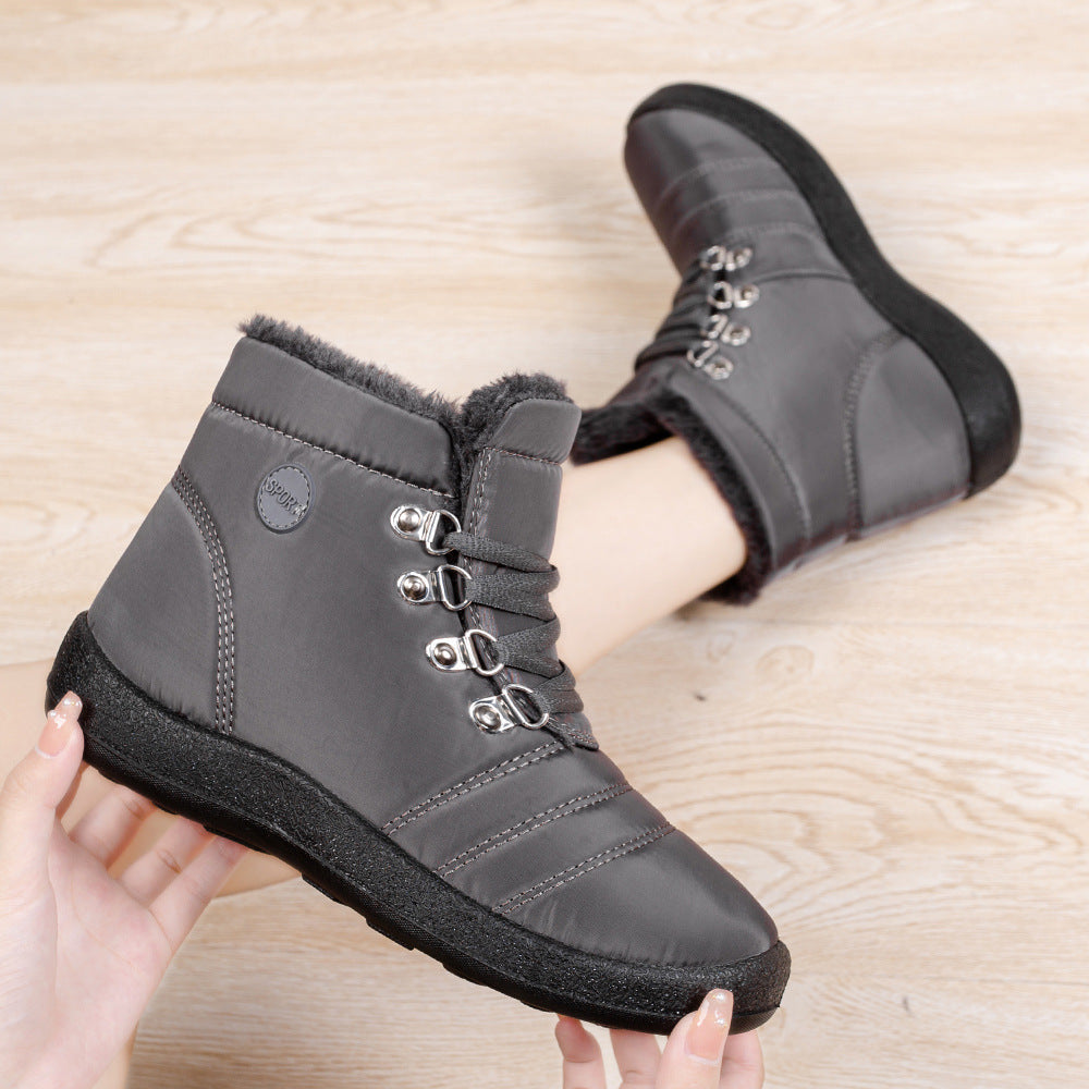 Botas de senderismo cálidas para mujer, botas de nieve con cordones, impermeables