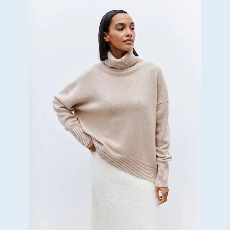 Soft And Comfortable High Polo Collar Solid Color Pullover