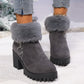 Botas cortas de mujer con tacón grueso, térmicas y engrosadas de terciopelo de nieve