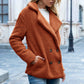 Chaqueta de invierno con botones y solapa suelta y esponjosa, tipo cárdigan, para mujer