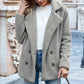 Chaqueta de invierno con botones y solapa suelta y esponjosa, tipo cárdigan, para mujer