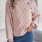 Casual Buttons Cable-knit Turtleneck Lantern Sleeve Pullover Sweater