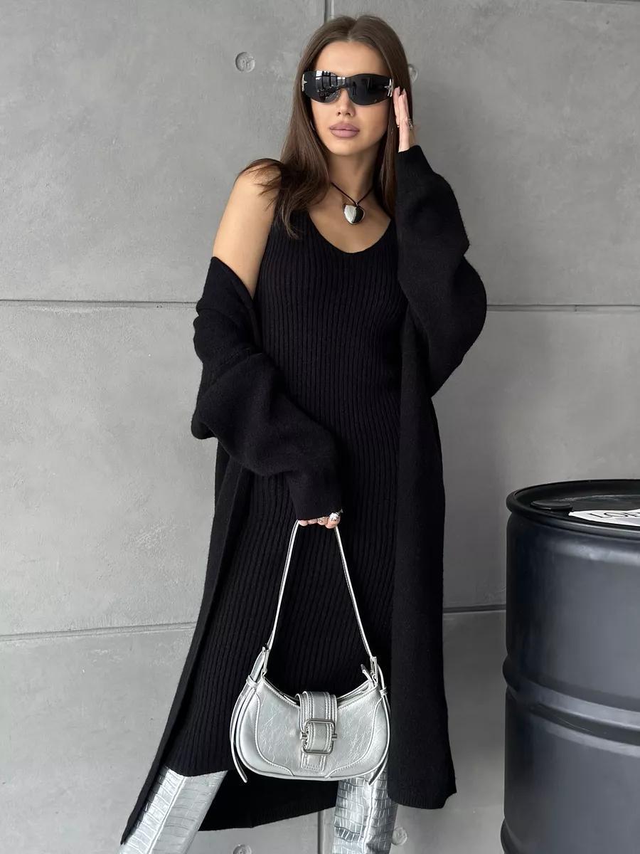2pcs Knitted Suit Fashion Slim Sleeveless Long Dress