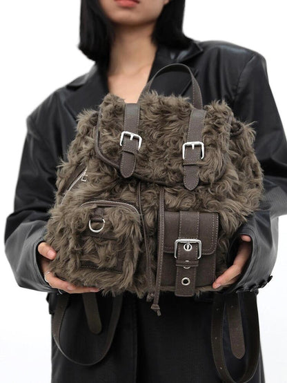 Retro Rucksack Taschen Plüsch Große Kapazität Tasche
