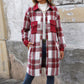 Neu Gebürstet Plaid Langen Mantel Mit Taschen Mode Winter