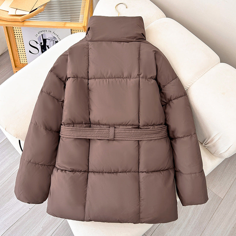 Winter Plaid Nähen Revers Mantel Mit Lace-up Design Mode Lose Solide