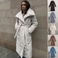 Abrigo largo de solapa grande de moda, chaqueta cálida de algodón de invierno con bolsillos y diseño con cordones, informal