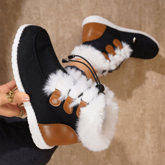 Modische Schneestiefel mit runder Spitze, warmer Winter, flache Baumwollschuhe aus Plüsch, vielseitig einsetzbar, einfacher kurzer Stiefel für Damen