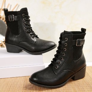 Botines estilo británico informales con plataforma, punta puntiaguda, cordones y cuña para otoño e invierno para mujer