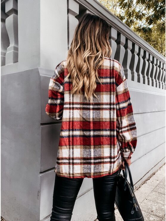 Autumn And Winter Long-Sleeved Plaid Printed Jacket Shirt Jacket