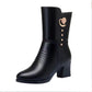 Botas de algodón para mujer, botas Martin de cuero suave, hasta la mitad de la pantorrilla para mujer