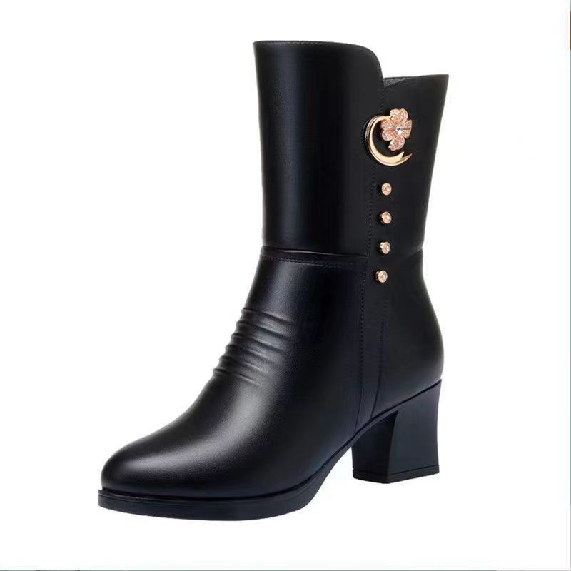 Botas de algodón para mujer, botas Martin de cuero suave, hasta la mitad de la pantorrilla para mujer