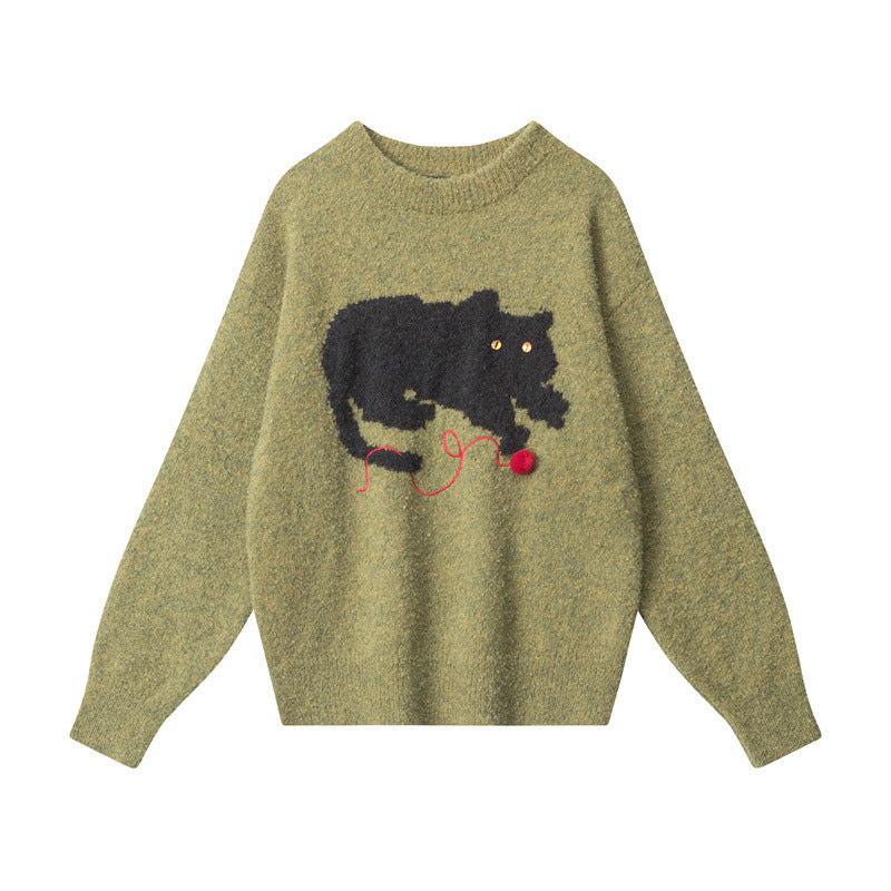 Katzenpullover Damen Herbst und Winter Lazy Leisure Pullover Strick