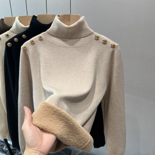 Single-layer Fleece-lined Micro Velvet Lined Turtleneck Bottoming Shirt