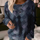 Button Plaid Casual Sports Round Neck Top