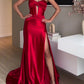 Tube Top Slit Red Extra Long Evening Dress