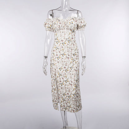 Schulterfreies Maxikleid mit Puffärmeln und Blumenmuster für Damen