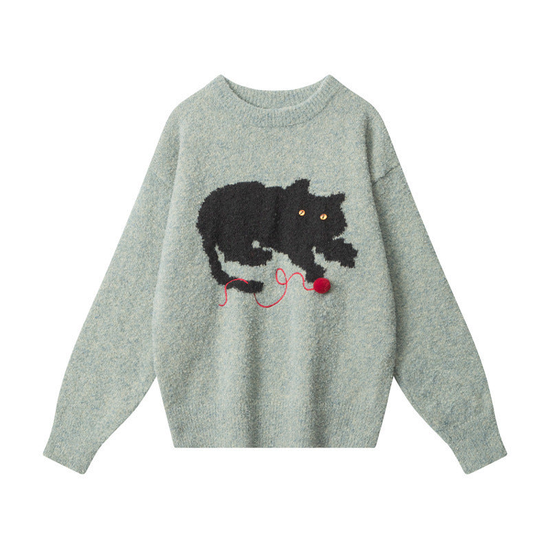 Katzenpullover Damen Herbst und Winter Lazy Leisure Pullover Strick