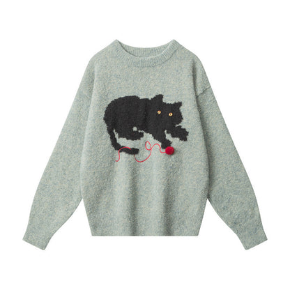 Katzenpullover Damen Herbst und Winter Lazy Leisure Pullover Strick