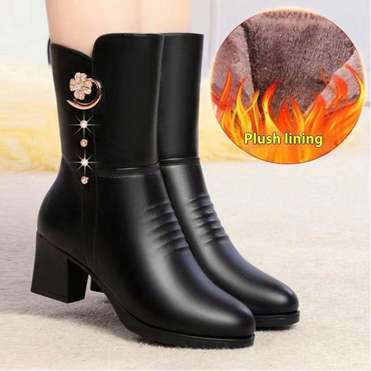 Baumwollstiefel Damen Weiches Leder Martin Stiefel Halbhohe Damen