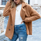Chaqueta de invierno con botones y solapa suelta y esponjosa, tipo cárdigan, para mujer