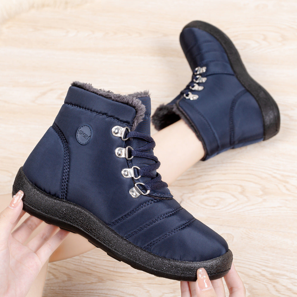 Botas de senderismo cálidas para mujer, botas de nieve con cordones, impermeables