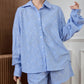 Women's Fashion Casual Blue Shirt Shorts Suit