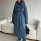 Abrigo largo de solapa grande de moda, chaqueta cálida de algodón de invierno con bolsillos y diseño con cordones, informal
