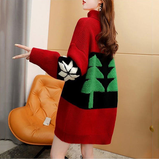 Weihnachtsrollkragenpullover Damen Mittellang