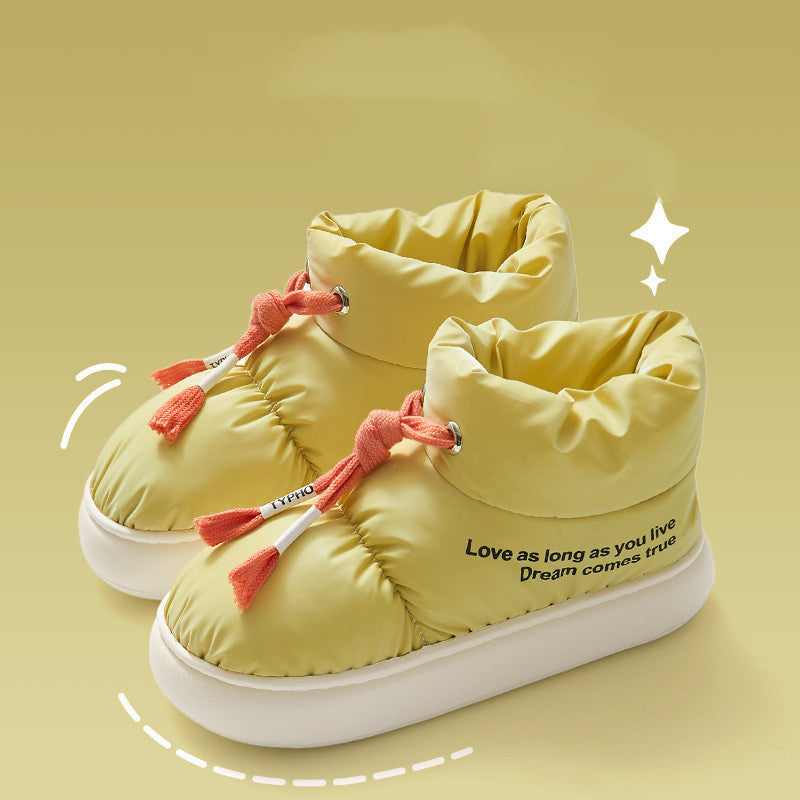 Botas de nieve de felpa gruesas e impermeables para mujer, zapatos de algodón con cordón de invierno para interior y exterior, cómodas y cálidas con suela suave