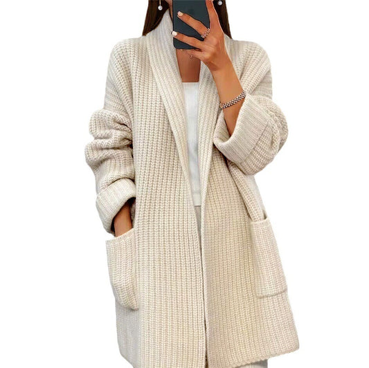 Lapel Knitted Cardigan With Pockets Fashion Casual